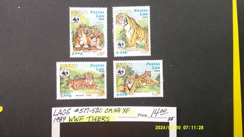 Laos 1984 WWF Tigers Scott# 517-520 Complete Mint NH XF set of 4