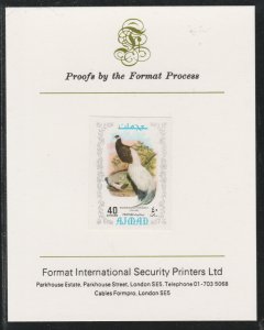 AJMAN 1971 EXOTIC BIRDS - PHEASANT  imperf on FORMAT INTERNATIONAL PROOF CARD