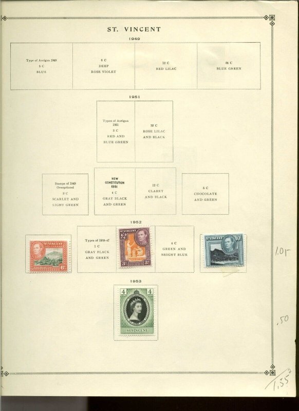 Collection, St. Vincent Part A Scott Album Page, 1946/1975, Cat $76, Mint & Used