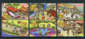 Singapore 2017 MNH Morning Singapore 6v Set Busses Bicycles Trees Stamps