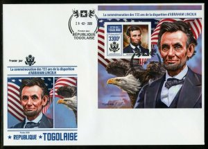 TOGO 2020 155th MEMORIAL ANNIVERSARY OF ABRAHAM LINCOLN IMPRF SOUVENIR SHEET FDC