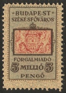 HUNGARY 1945  Budapest Forgalmi Ado (Sales Tax) Revenue, Bft 62 Mint ng VF