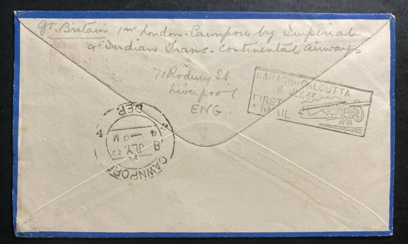 1933 London England First Flight Airmail Cover FFC To Cawnpore India