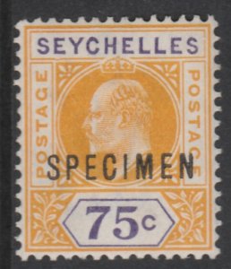SEYCHELLES 1903 KE7 75c SPECIMEN with DENTED FRAME variety
