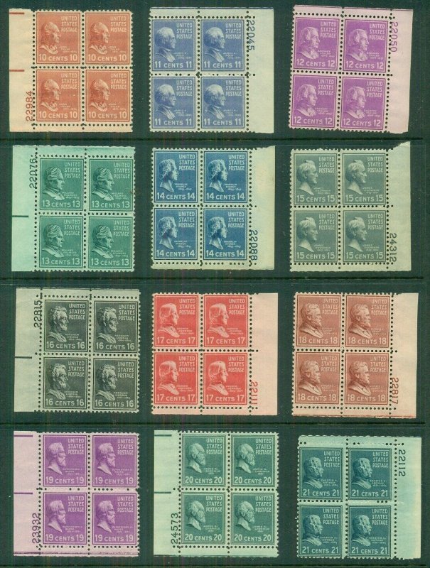 US #803-830, ½¢ - 30¢ Prexies, Plate No. Blocks of 4, og, NH, VF, Scott $128.55