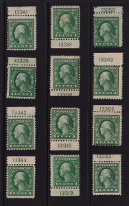 1917 Washington 1c Sc 498 MH/NH lot of plate number singles Hebert CV $36 (L06