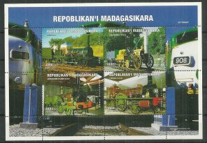 1999 Madagascar Vintage Locomotives Souvenir Sheet of 4 stamps MNH