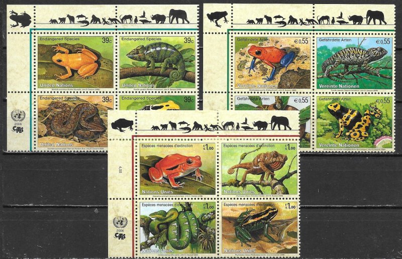 United Nations 911a, G 456a, V 379a 2006 Endangered Species Block MNH (lib)