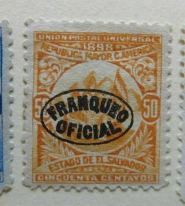 A6P39F215 Salvador Official Stamp 1898 Wmk Liberty Cup optd 50cmh*-