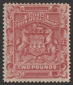 RHODESIA 1892 Arms £2 rose-red, perf 14.