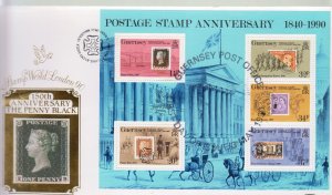 Guernsey - 1990 Penny Black,  Miniature Sheet on Benham Silk  FDC