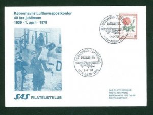 Denmark Flight Cover SAS 1979  Postmen Post Flight. Copenhagen Airport.