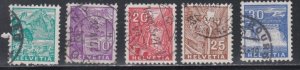 Switzerland # 220-221, 223-225, Scenic Views, Used, 1/3 Cat.