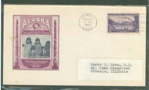 US 800 1937 3c Alaska, Part of The U S Possession Series on an addressed, typed FDC with an Ioor Cachet