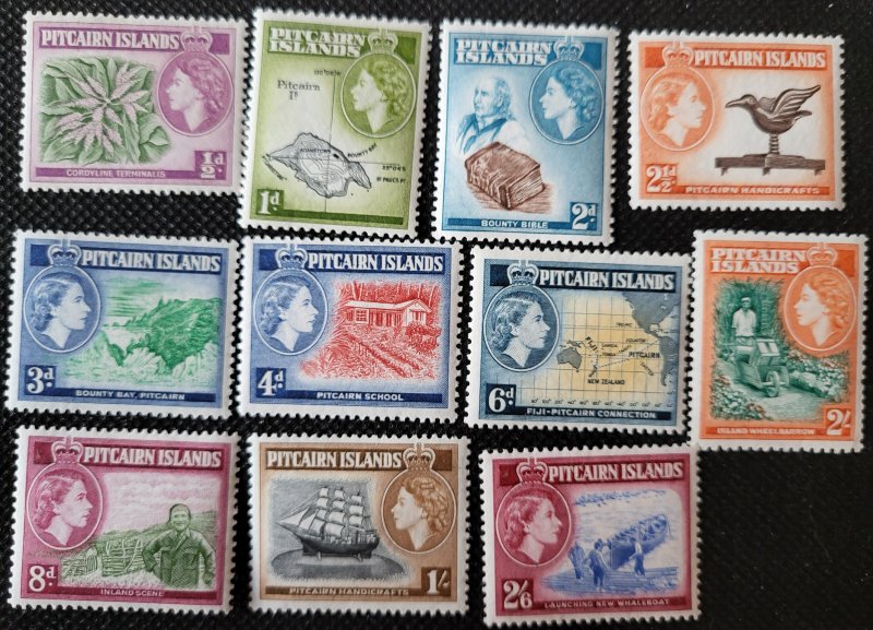 Pitcairn Is., 1957,set of 11, QE II & Pitcairn scenes, MH, SCV$52.95