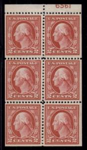 US #406a 2¢ carmine, type I, Booklet Pane of 6 with Plate No., og, LH Scott $65+