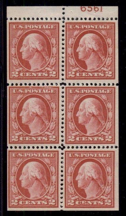 US #406a 2¢ carmine, type I, Booklet Pane of 6 with Plate No., og, LH Scott $65+