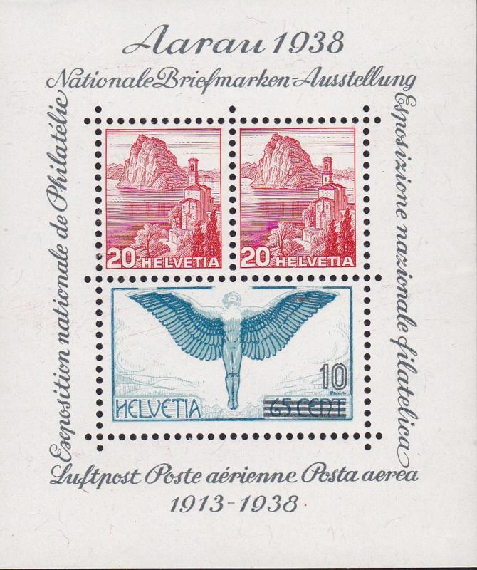 Switzerland 1938 Aarau Stampshow Souvenir Sheet. VF/Never Hinged/(**)