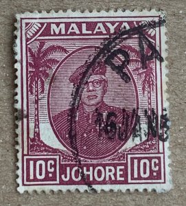 Johore 1949 10c Sultan Ibrahim, used. Scott 138, CV $0.25