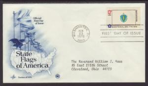 US Massachusetts State Flag 1976 PCS Typed FDC BIN