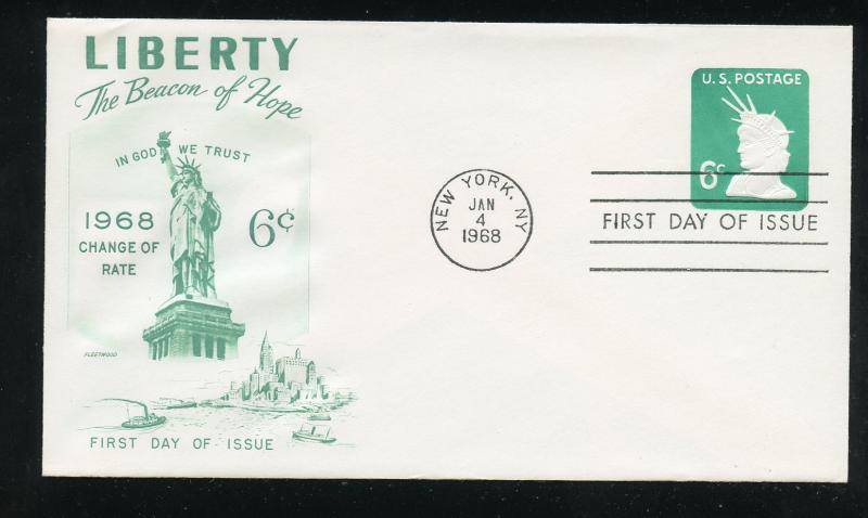 US U551 6 cent envelope - Liberty head UA Fleetwood cachet FDC