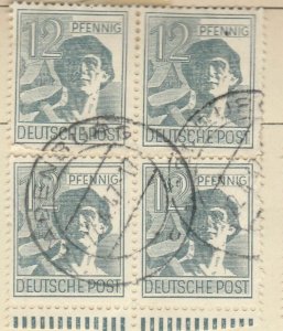 1948 Germany Allied Occupation Leipzig Fair 12pf fine used block of 4 A13P59F628-