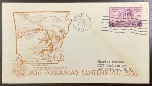 782 Kershner, Dee’s Stamp House cachet Arkansas Statehood FDC 1936