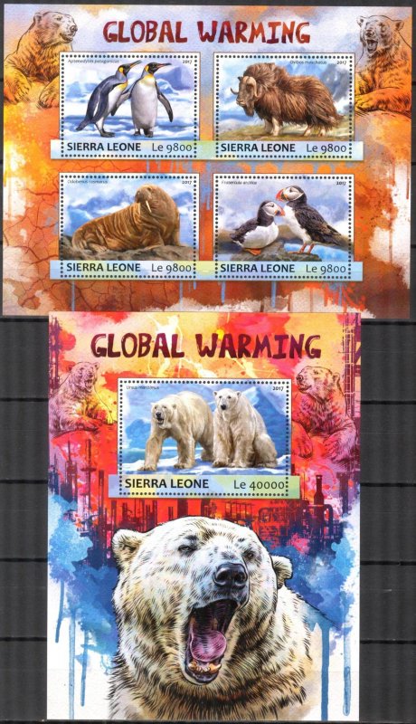 Sierra Leone 2017 Warming Climate Polar Bears Yak Birds Penguins sheet + S/S MNH