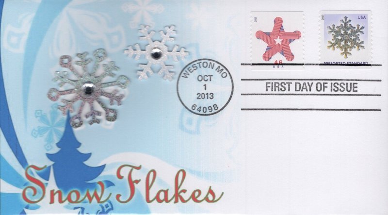 Set of 5 Therome Cachets Printed FDCs for the 2013 Snowflakes Christmas Stamps