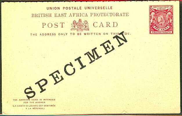 BRITISH EAST AFRICA 1896 H&G #10 1 + 1 Anna 'SPECIMEN'