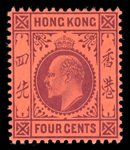 Hong Kong 1904 KEVII 4c purple/red (CH) superb MNH. SG 78a.