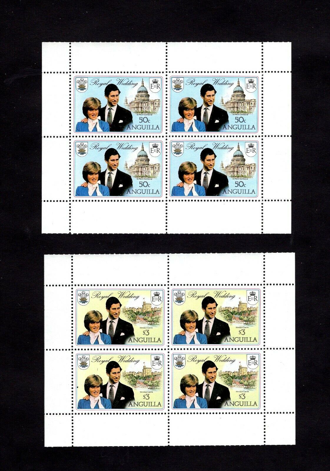 Lot of 3 Different Mint Never Hinged Full 1981 Royal Wedding Stamp Sheets 