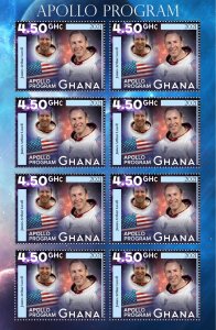 Stamps. Space Apollo Ghana 2022 year 6 sheet perforated