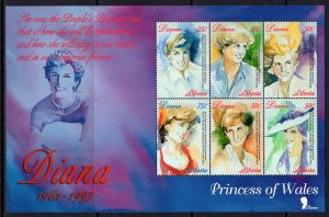 Liberia 1997 Tribute to Princess Diana Sheetlet (6) Perforated MNH