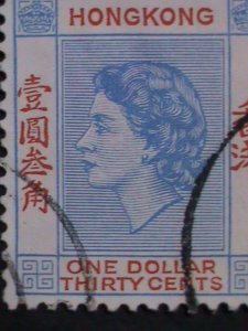 ​HONG KONG-1960 SC#195- 62 YEARS OLD-QUEEN ELIZABETH II $1.30-FANCY CANCEL-VF