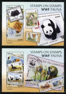 LIBERIA 2023 STAMPS ON STAMPS WWF FAUNA SET OF TWO SOUVENIR SHEETS MINT NH