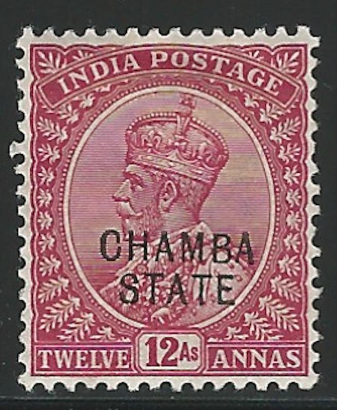 India, Chamba, 1913, Scott #42, 12a claret, mint, H., V.F.