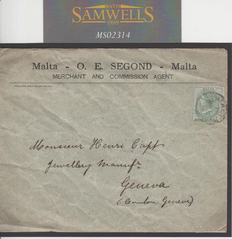 MALTA QV Cover Printed Matter Rate ½d Postage 1897 Switzerland Unsealed MS2314