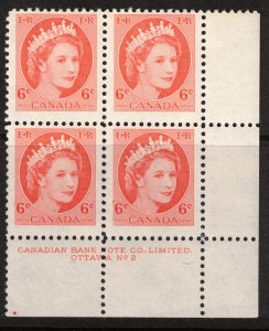 CANADA - QEII Portrait - 342 - 1954 Mint Plate Block