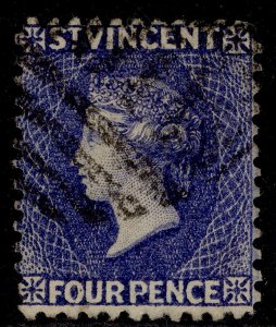 ST. VINCENT QV SG43x, 4d ultramarine-blue, FINE USED. Cat £24. WMK REV