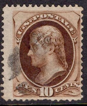 US Stamp #161 10c Brown Jefferson USED SCV $25