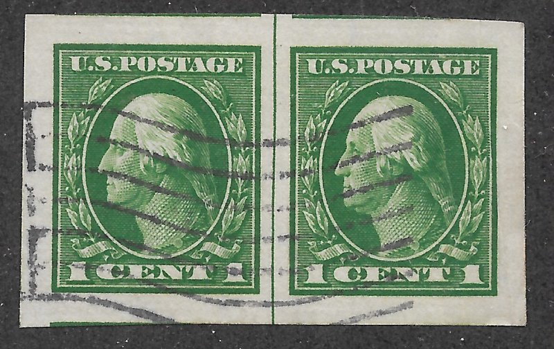 408 Used 1c. Washington Imperf Jumbo Line Pair,  Superb, FREE INSURED SHIPPING