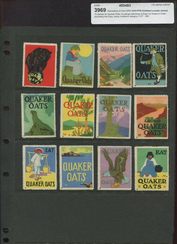 1915 PPIE SOUVENIR QUAKER OATS COMPANY 12 POSTER STAMPS (3009) CALIFORNIA