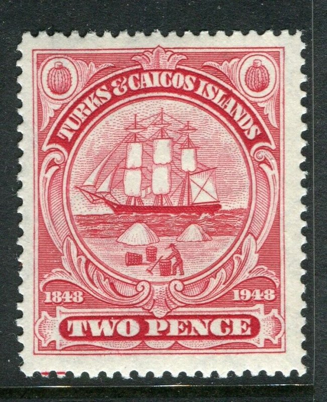 TURKS CAICOS ISLANDS; 1948 early GVI issue fine Mint hinged 2d. value 