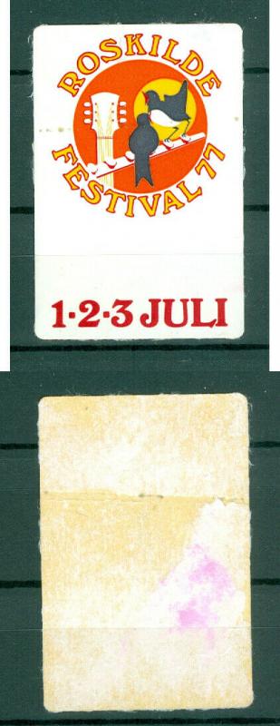 Denmark. Poster Stamp. Sticker. Music. Roskilde Festival 1977. Birds,Guitar