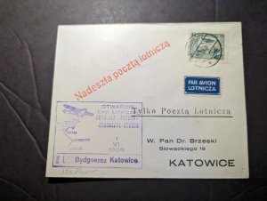 1929 Poland Airmail First Flight Cover FFC Bydgoszcz to Katowice 150 Flown