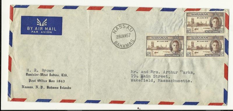 1957 Bahamas To USA Cover - 3 Stamps - Peace Issue