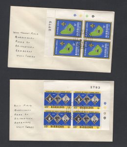 Barbados #372-76  (1972 Boy Scouts set) blocks on addressed non-cachet FDC