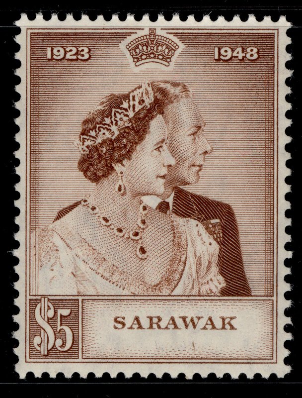 SARAWAK GVI SG166, $5 brown, NH MINT. Cat £48. RSW 