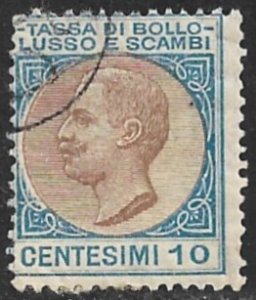 ITALY 1921 10c Tassa Di Bollo Lusso e Scambi Stamp Duty Revenue R27R Used